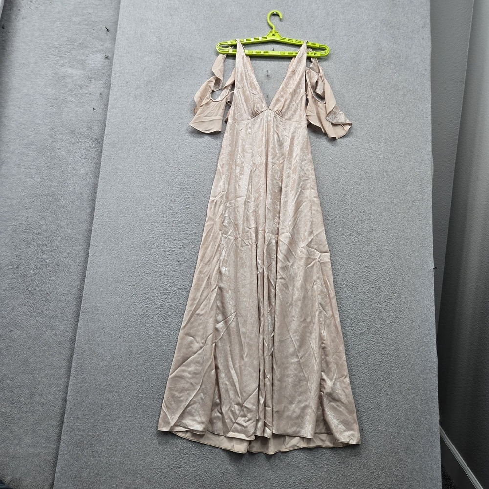 TOPSHOP Women Dress 4 Nude Maxi Fit & Flare Foil Print Gown Romantic Lined NWT
